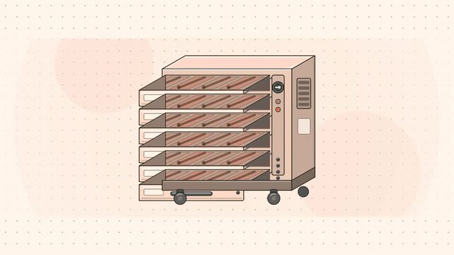 Abstract animated tool cabinet drawer rolling open drawn as amber and orange lines and shapes on a bright, clean light background. Seamless looping 4K motion graphics video with free space for text, i