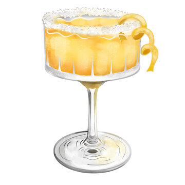 Digital watercolor Sidecar cocktail isolated on transparent background.