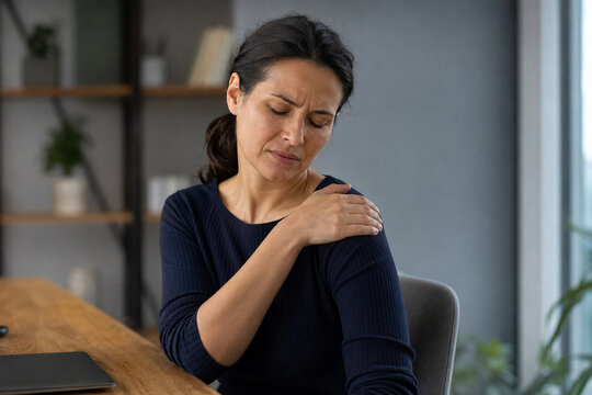 Shoulder Strain Woman &ndash; deltoid pain, rotator cuff, muscle stiffness, physical therapy, health, wellness, symptom, lifestyle