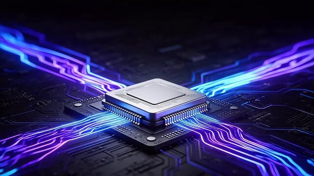 Microchip with glowing circuit lines