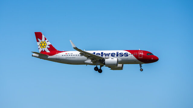 Edelweiss Air Airbus A320 lands at ZRH international airport