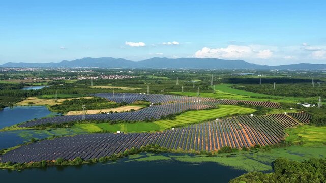 Large scale photovoltaic power generation panel array in the fields