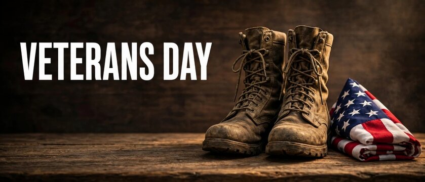 Celebrating veterans day military boots displaying american flag representing sacrifice patriotism