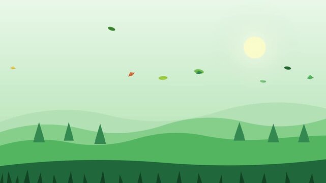 Minimalist Green Landscape Animation with Rolling Hills and Sun.