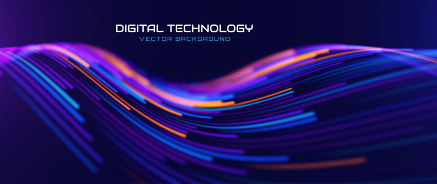 Fiber Optic Light Trails Forming Abstract Network Landscape. Rapid Broadband Transmission Concept Designed for Technology, Finance and Cloud Platforms.