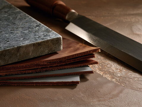 Leather Skiving Knife Beside Progressively Thinned Edges