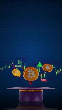gold cryptocurrency coins above trading chart for financial crypto market concept