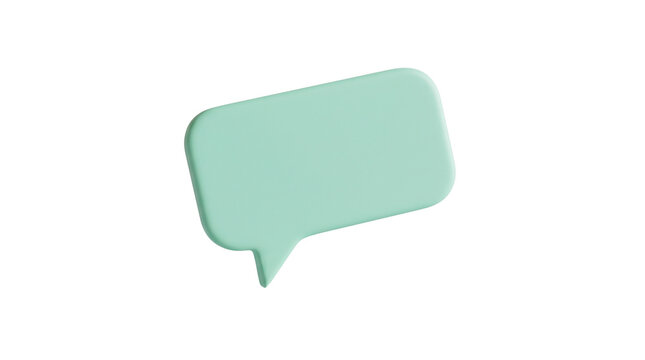 Minimalist green speech bubble icon, 3D chat balloon for social media, matte plastic message notification symbol isolated PNG with Transparent Background