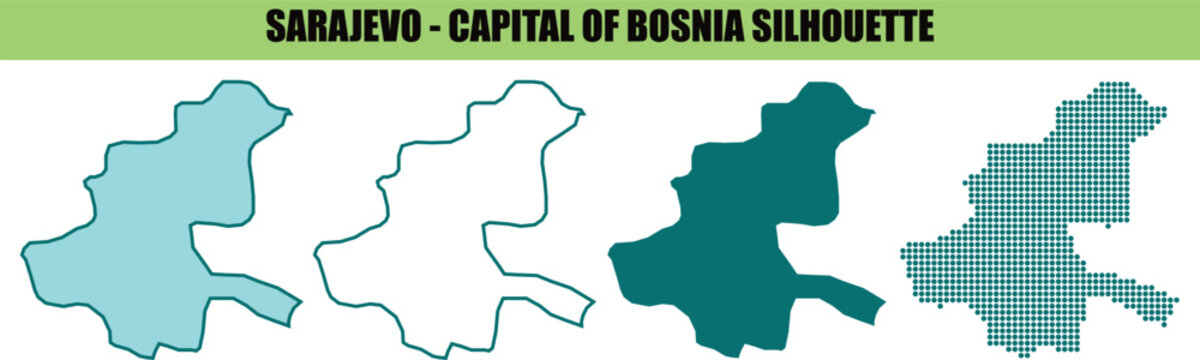 Sarajevo city silhouettes and capital of bosnia map shapes.