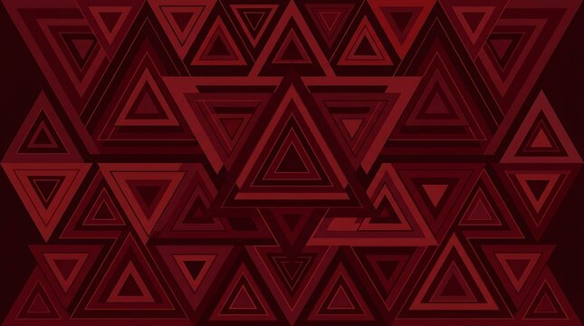 Dark red geometric triangle pattern background with abstract layered shapes and texture.
