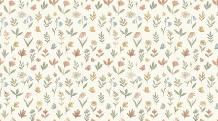 Fototapeta premium Botanical Pattern with Small Flowers and Leaves