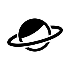 Black and white vector icon of planet saturn with rings isolated on a white background © bonna7173