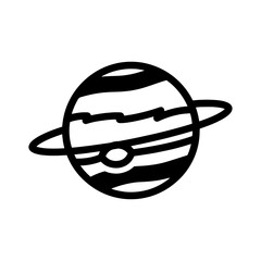 Black and white vector illustration of planet saturn with rings and surface details © bonna7173