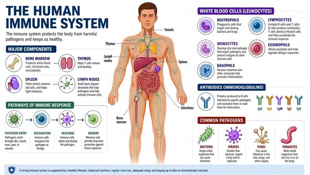 The Human Immune System Components Pathogens and Response Diagram