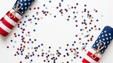 Obraz premium Labor day patriotic american flag napkins with star confetti isolated on white background