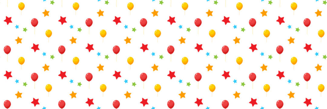 Balloon pattern festival with birthday ballon star and seamless wrapping cute. Flying happy party with vector balloons bubble and celebrate border wallpaper.