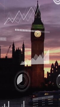 Animation of data processing over london cityscape