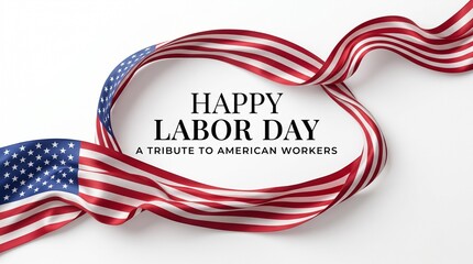 Obraz premium Labor day happy labor day greeting with american flag ribbon isolated on white background