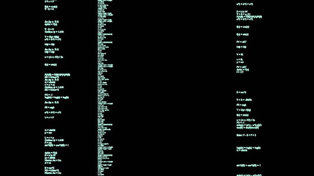 Mathematical Formulas Flowing Downward on Transparent Background, Seamless 4K Loop