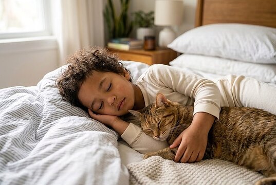 Sleeping Child and Cat
