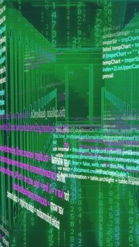Animation of digital code streams creating futuristic school virtual environment