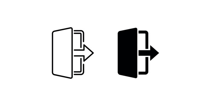 Logout or exit sign vector illustration in outline and solid styles for application interfaces.