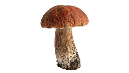 Single wild porcini mushroom with thick stem isolated on black background for culinary design © Sophia