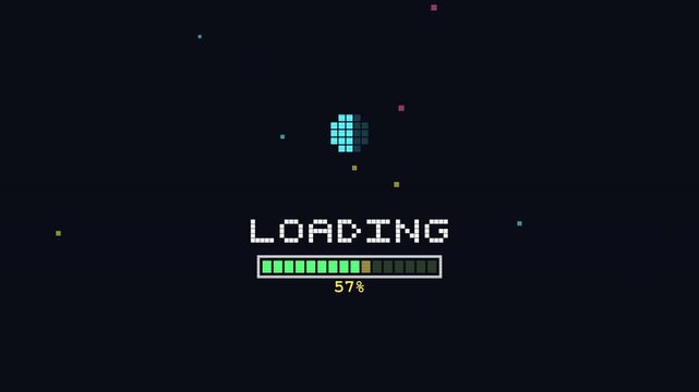 Pixel art loading progress bar animation with percentage counter
