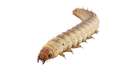 Shaggy white caterpillar insect larva isolated on black background for biology concepts © Sophia