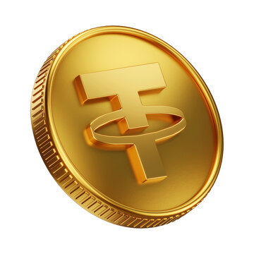 Golden Tether USDT Cryptocurrency Coin 3D Render Illustration
