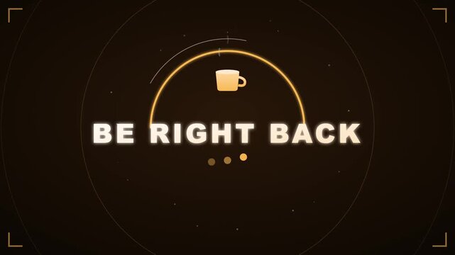 Digital be right back screen with glowing loading circle and cup