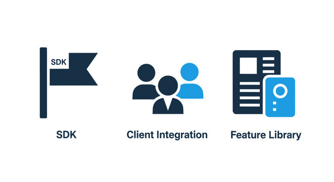 Software development kit flag client integration team feature library document tech icons software development integration document programming technology platform business corporate