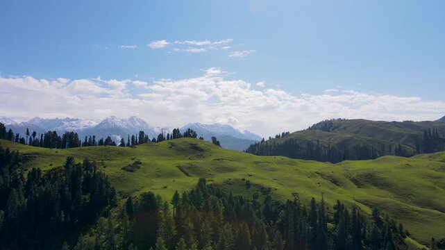 Aerial shot of siri paya top pakistan mountains in naran valley near shogran, pakistan