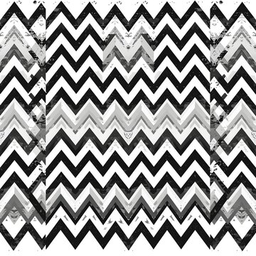 Monochrome seamless chevron zigzag pattern featuring distressed geometric shapes for modern minimalist black white background and graphic texture