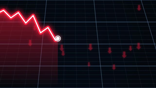 downward red line graph with a glowing dot and falling arrow