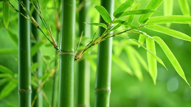 Close-up material of bamboo in a verdant bamboo forest, the verdant bamboo forest swaying