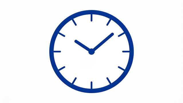 Minimalist blue analog clock with white hands showing time on clean background