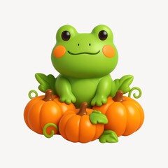 Obraz premium Cute frog with pumpkins