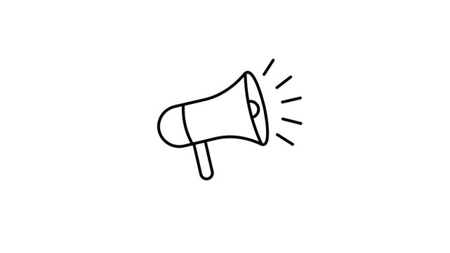 Simple megaphone icon, cone-shaped loudspeaker animation for promotional marketing visuals with a transparent background, 4K video motion graphic.
