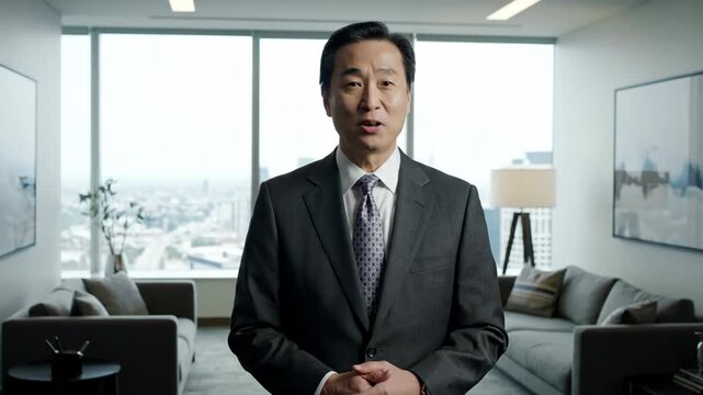Business professionals' office standing screen, business elite office talk