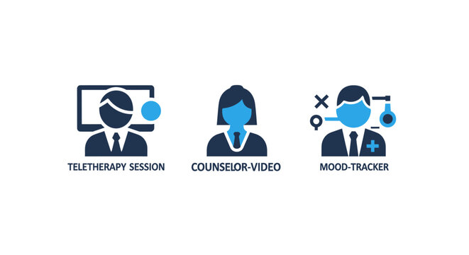 3D isometric icon set featuring teletherapy session counselor mood tracker isometric teletherapy counselor psychology consultation illustration healthcare wellness interface isolated