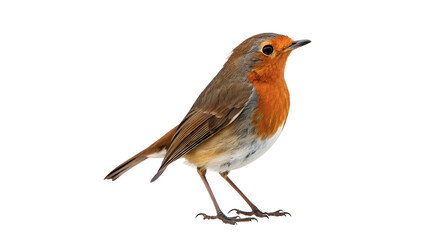 Obraz premium Small cute European robin bird with orange breast isolated on transparent background