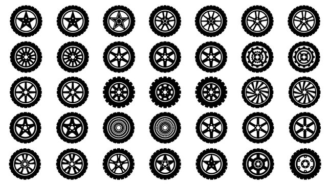 Collection of diverse gear wheel icons showcasing various designs and structural patterns for creative projects or technical