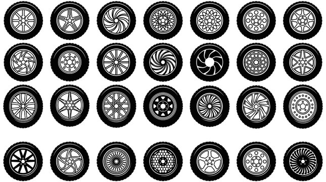 Collection of diverse car wheel rim designs showcasing intricate patterns and modern aesthetics for automotive customization