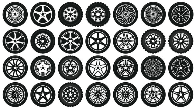 Collection of Various Car Wheel Rims Featuring Unique Spoke Designs and Patterns for Automotive Customization Enthusiasts