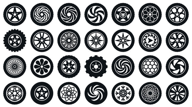 Collection of Abstract Geometric Symbols in a Monochrome Circular Pattern Design for Visual Art and Symbolism Themes