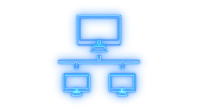 Colorful neon local area network lan icon representing computer database connection and workstation communication technology isolated on transparent background vector