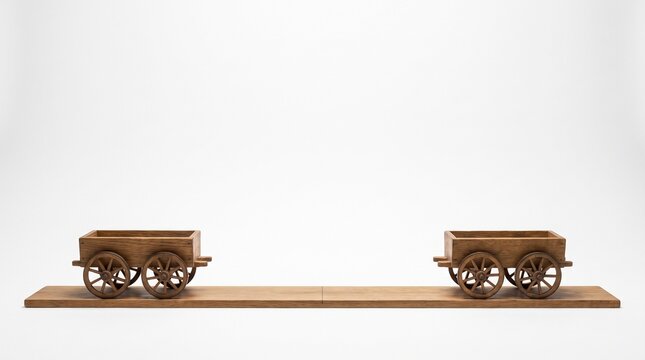 Two carts positioned apart with equal distance markers, conservation of momentum physics concept