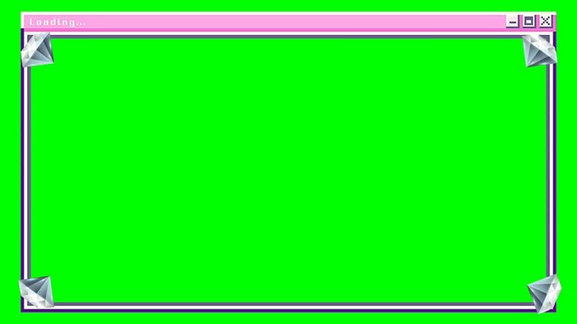 retro loading frame, decoration diamond screen aestetic, on green screen.