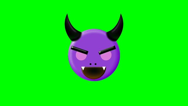 purple emoji, face 3d animation, isolated on green screen.